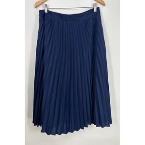 Lands End Navy Blue Pleated Midi Skirt Size 12